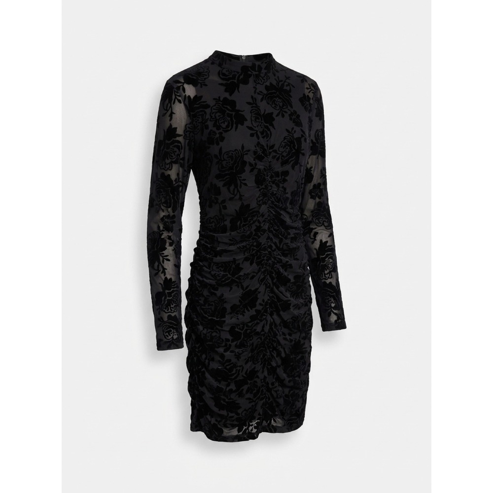 Fashion Nova Womens Black Burnout Velvet Floral Mesh Ruched Mini Dress Mock Neck